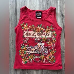 Vintage Harley Davidson Red Floral Motorcycle Tank Top Size 7